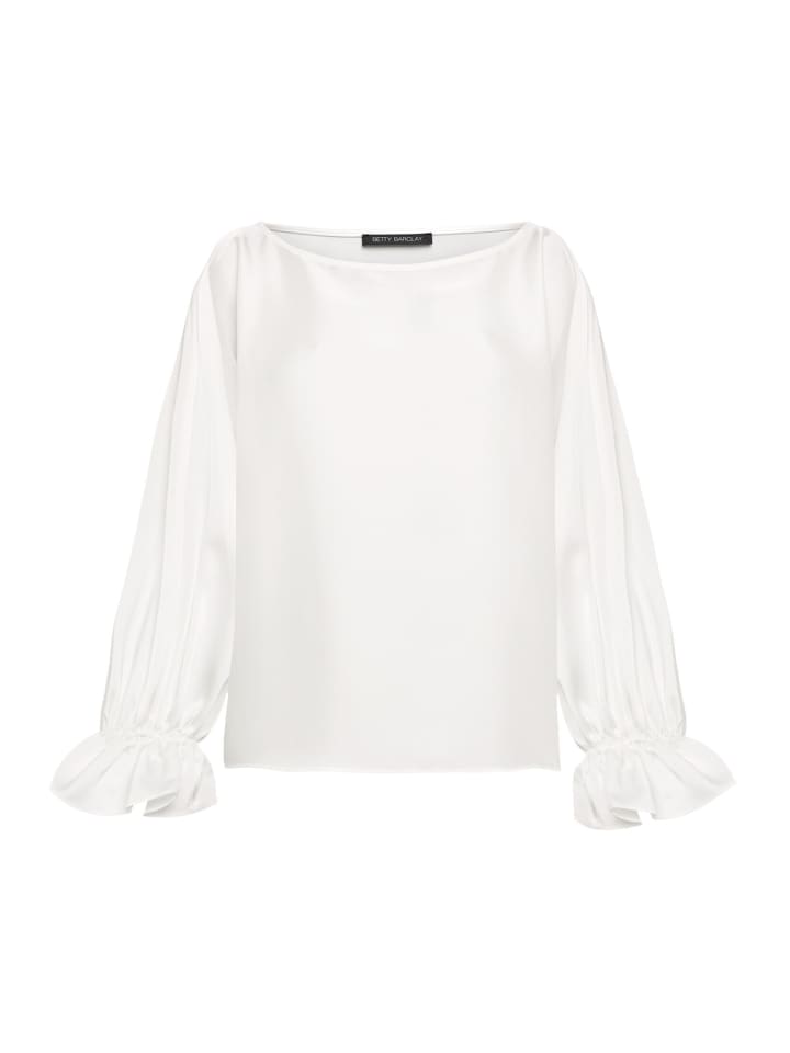 Satin-Bluse mit U-Boot-Ausschnitt in Rohweiß