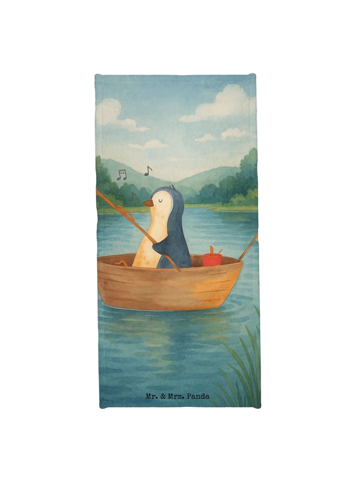 Saunatuch Pinguin Angelboot Design ohne Spruch in Weiß