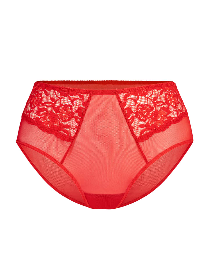 Hohe Taille Slip mit floraler Spitze Vida in rot