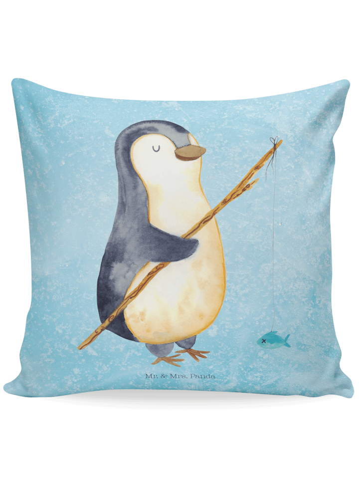Dekokissen Pinguin Angler ohne Spruch in Eisblau