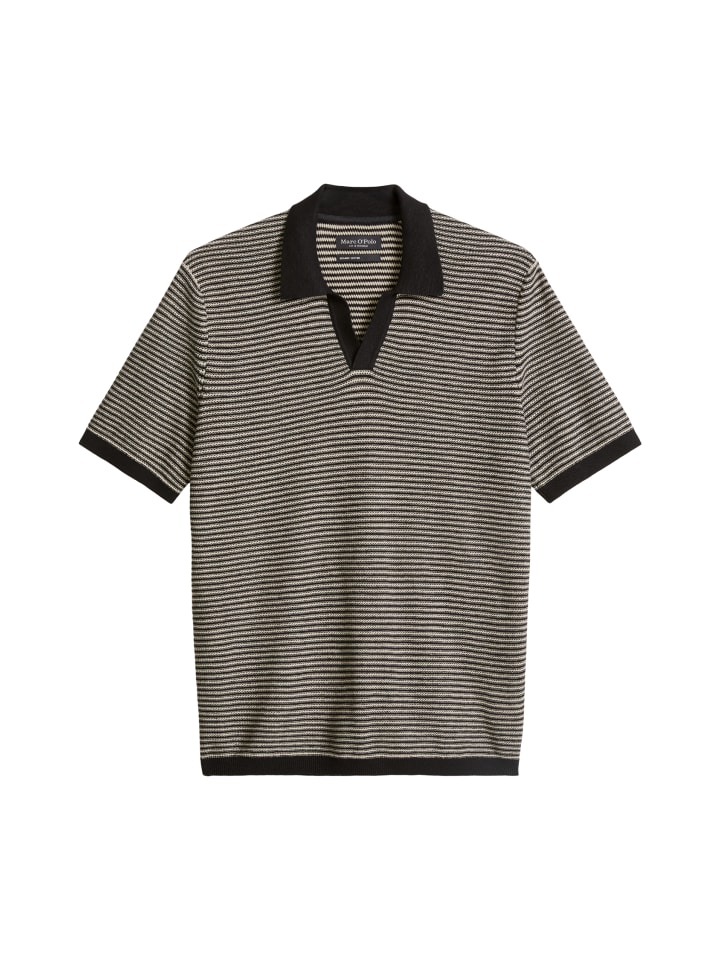 Strick-Poloshirt regular in Schwarz