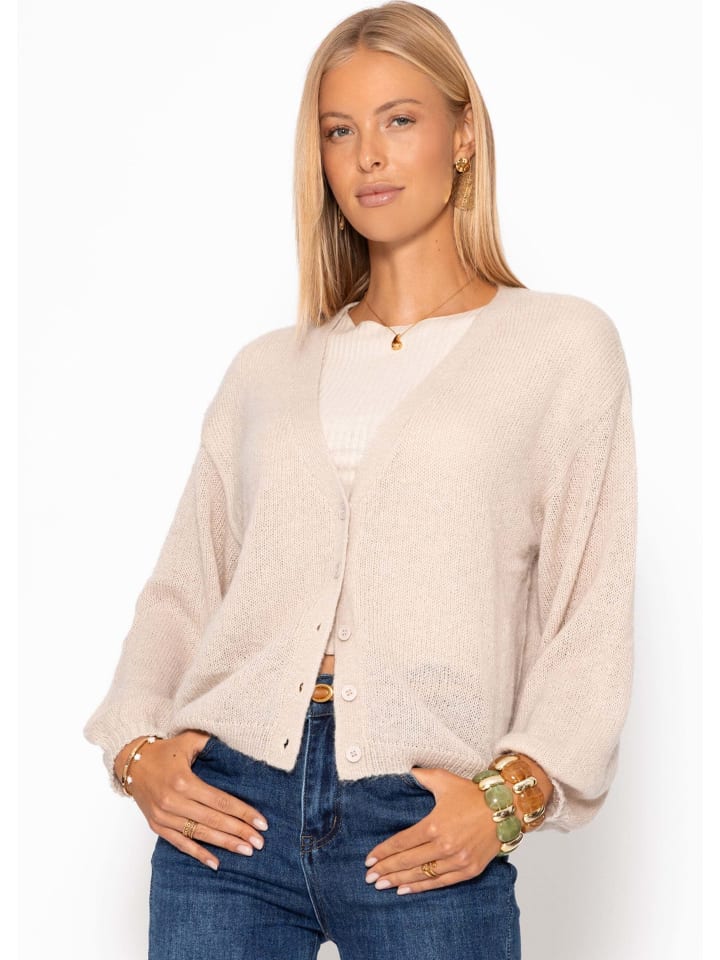 Feinstrick Cardigan mit V-Ausschnitt in Beige