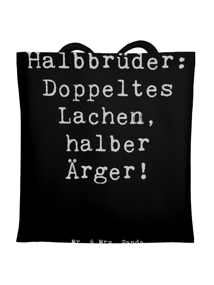Tragetasche Halbbruder Lachen mit Spruch in Schwarz