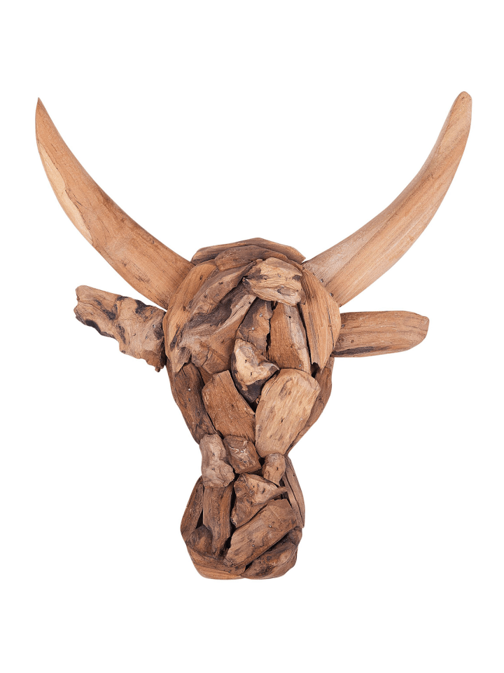Wandfigur BULL HEAD in Braun - (W) 28 x (H) 34 x (L) 7 cm Vertikal