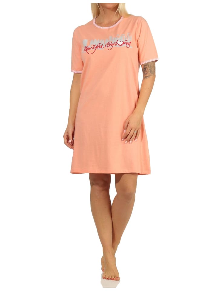 Nachthemd kurzen Ärmeln und "New York City Loving" - 65330 in apricot
