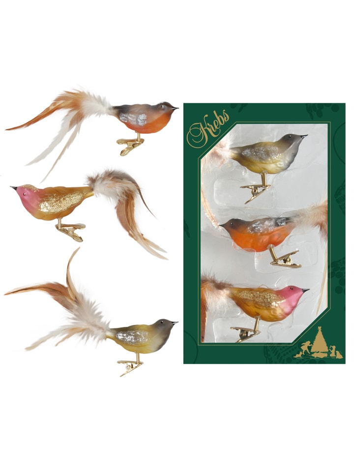 3er-Set: Baumschmuck-Vögel in Bunt