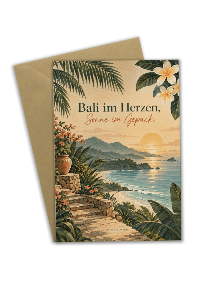 Grußkarte Landschaft tropisch Design mit Spruch in Weiß