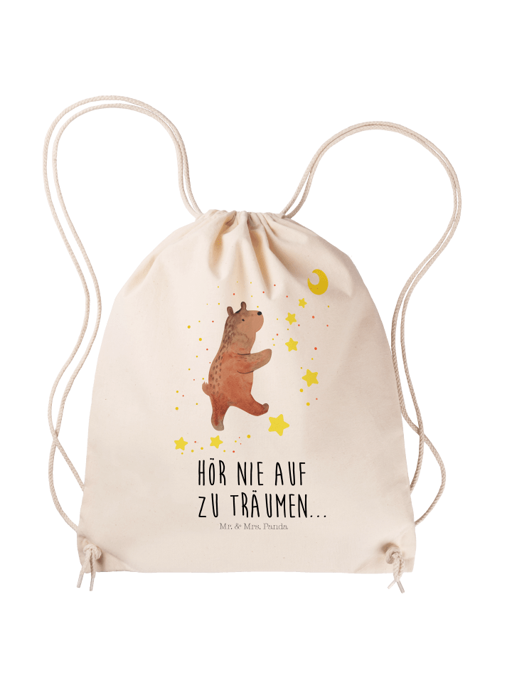 Jutebeutel Bär Träume mit Spruch in Creme