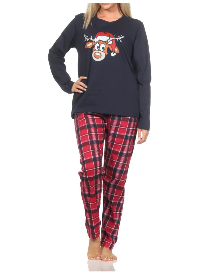 Schlafanzug Weihnachten langarm Renntier - 88336 in navy