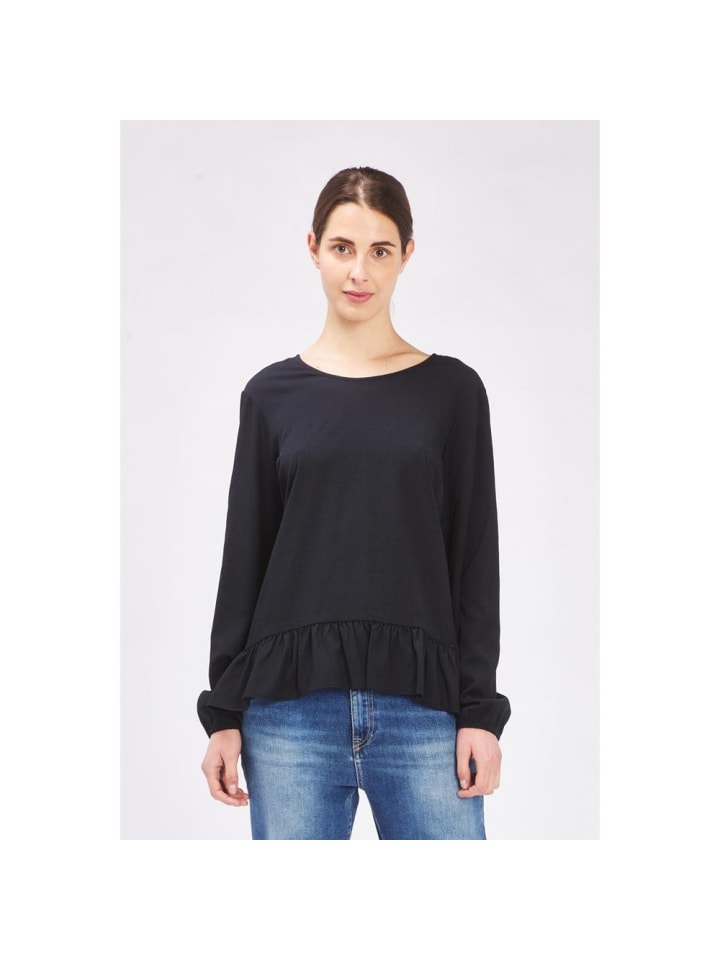 Schwarz Polyester Lang Ärmel T-Shirt