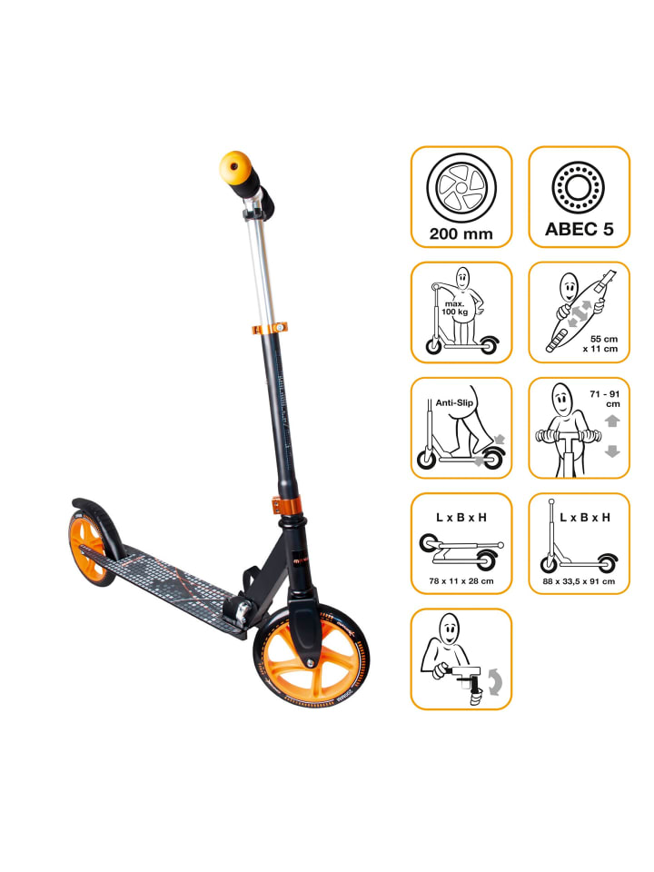 Aluminium Scooter 200 mm in schwarz-orange
