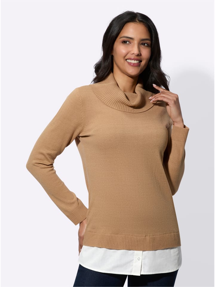 2-in-1-Pullover in camel-weiß