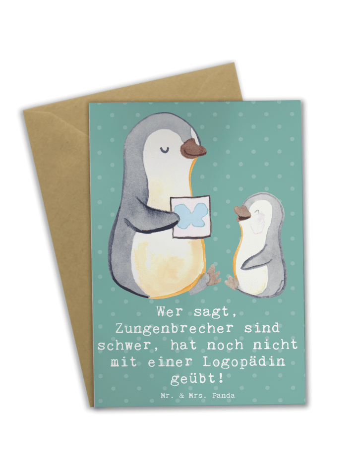 Grußkarte Training mit Logopädin mit Spruch in Meeresbrise