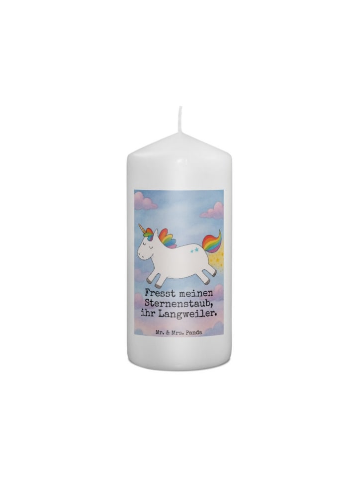 Wachskerze Einhorn Happy Design mit Spruch in Weiß