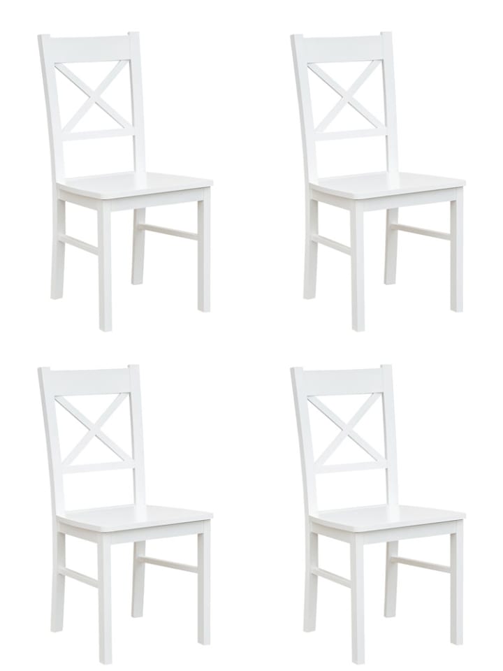 Stühle 4er Set Belluno Elegante Kiefer weiß (RAL9010) lackiert 43 / 44 / 93cm
