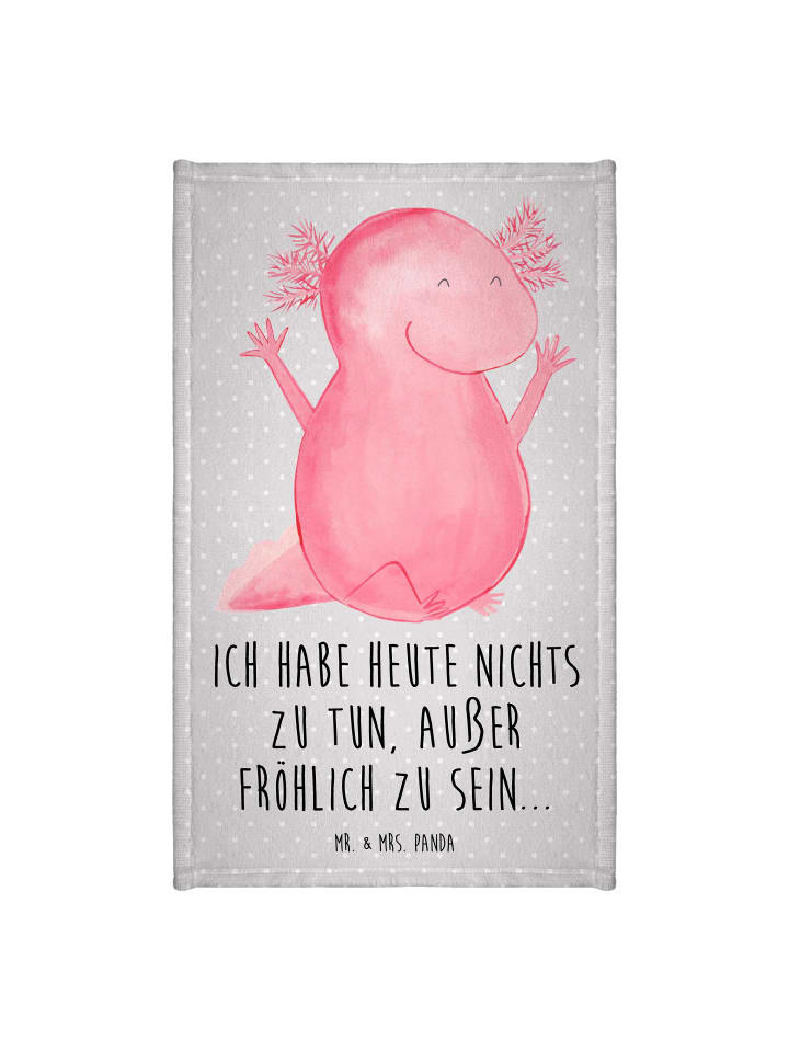 Handtuch Axolotl Hurra mit Spruch in Grau Pastell