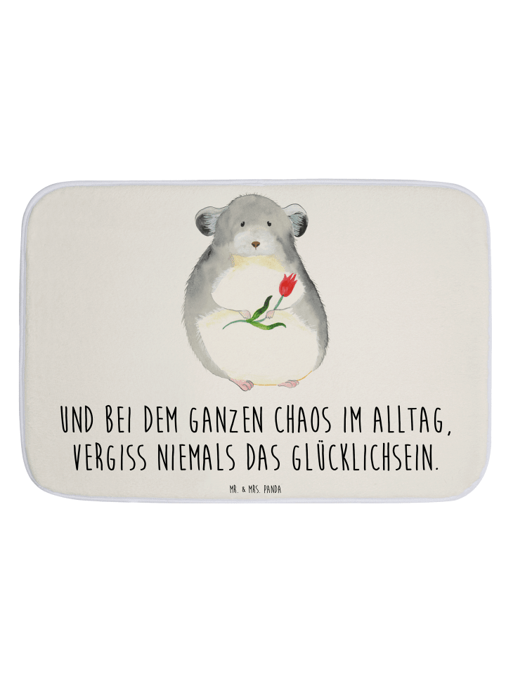 Badezimmerteppich Chinchilla Blume mit Spruch in Weiß