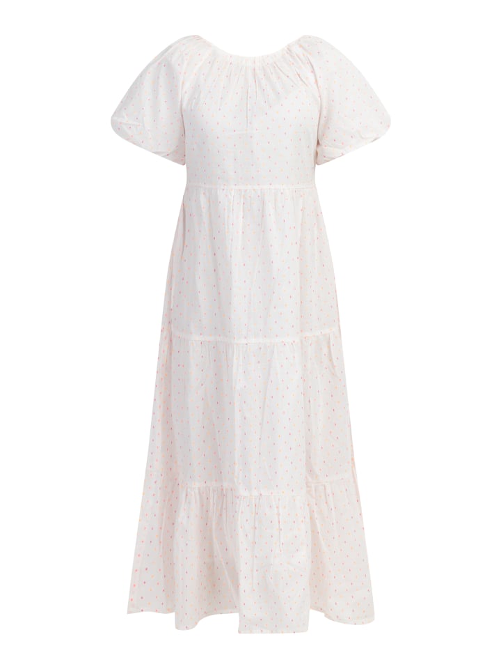 Damen Maxikleid in Weiss Pinkorange Punkte