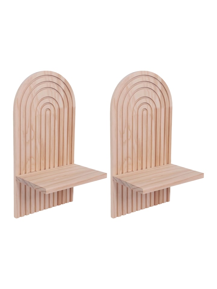 2 x Wandregal in Natur - (B)18 x (H)35 x (T)13 cm