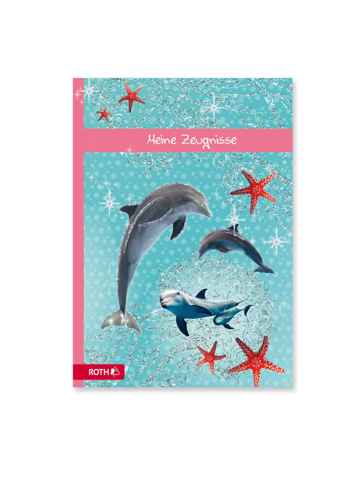 Zeugnismappe Delfin mit Glitzereffekt in Bunt