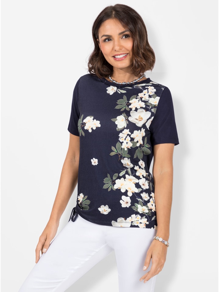 Shirt in marine-ecru-bedruckt