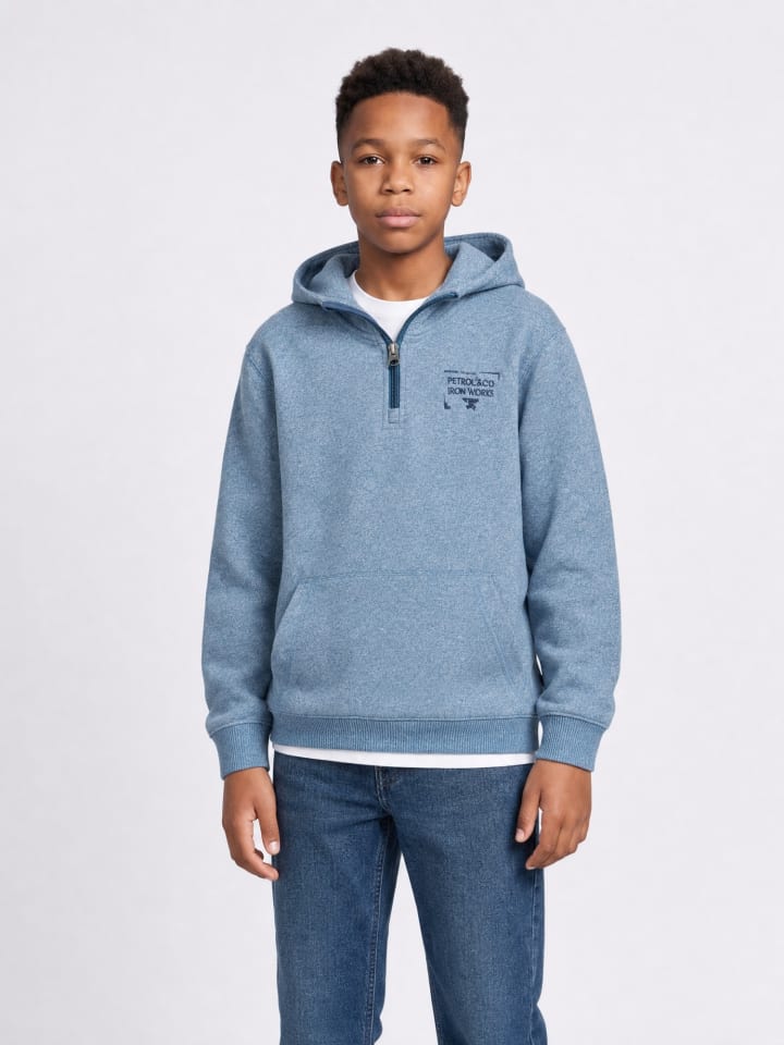 Melierter Hoodie mit kurzem Reißverschluss Ironpark in Blau