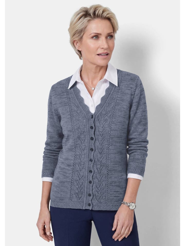 Strickcardigan mit Ajourmuster in rauchblau