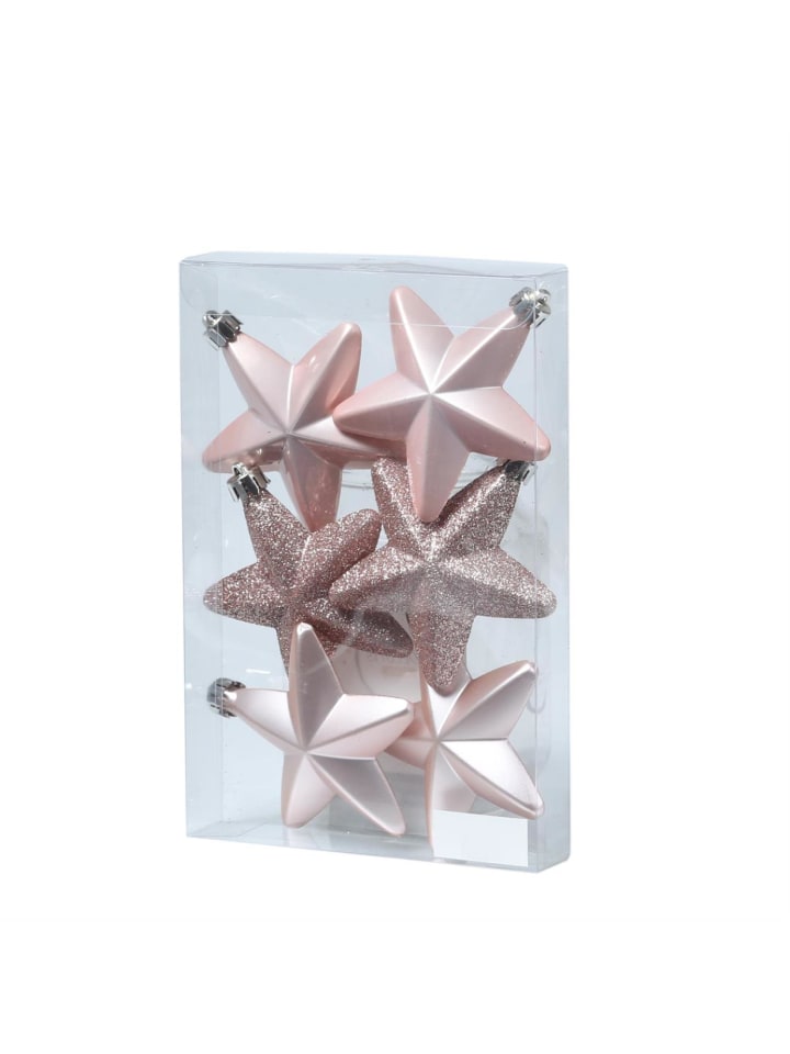 6er Set Weihnachtsbaumschmuck Sterne bruchfest H: 7,5cm in rosa