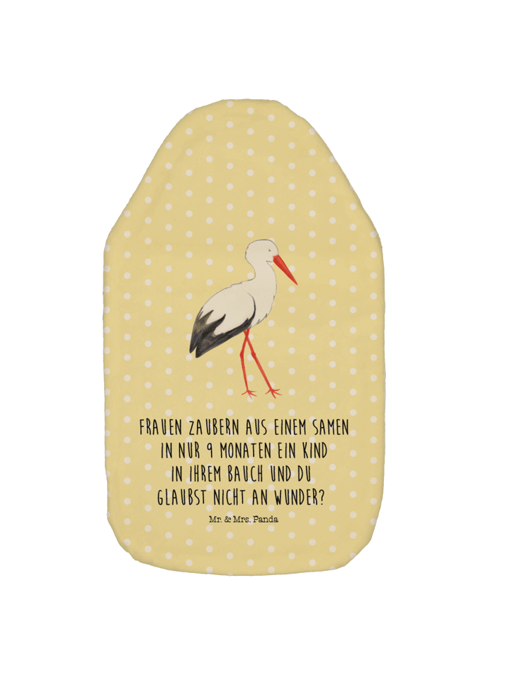 Wärmflasche Storch mit Spruch in Gelb Pastell