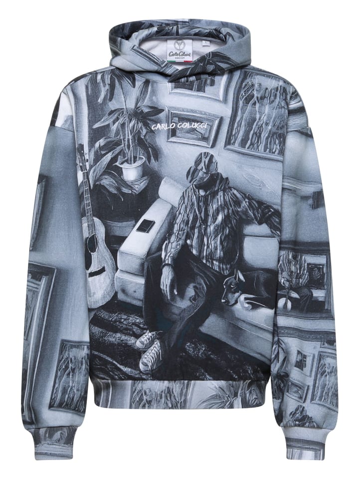 Hoodie ohne Reißverschluss Ermini in Schwarz / Weiß
