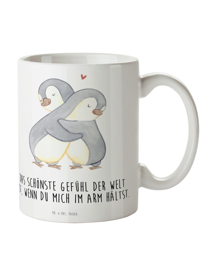 Kaffeebecher Pinguine Kuscheln mit Spruch in Weiß