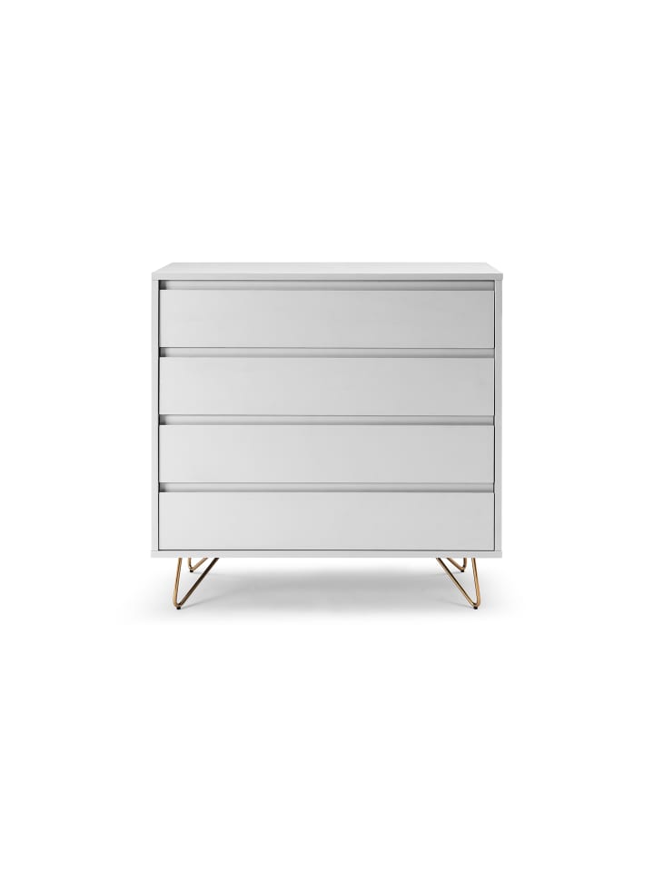 Kommode breit 90 cm mit Stauraum - Metallbeine und MDF matt lackiert in Weiß