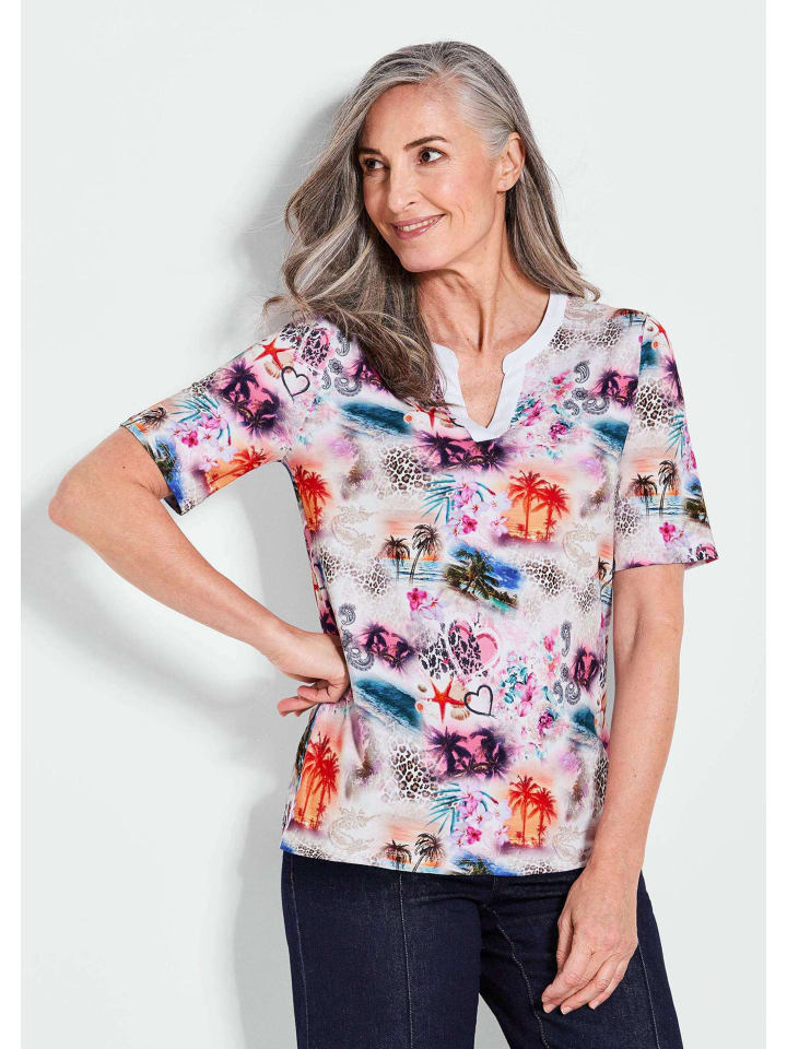 Halbarmshirt mit Allover-Print in weiß / gemustert