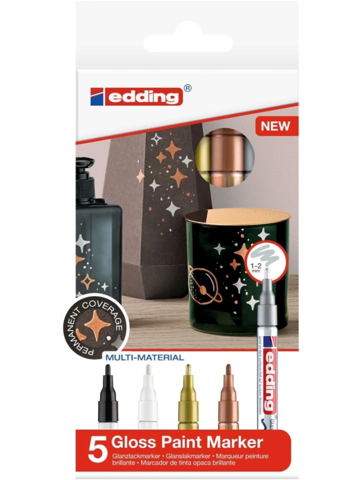 Glanzlack-Marker edding 751 metallic 1-2mm Packung mit 5 Farben