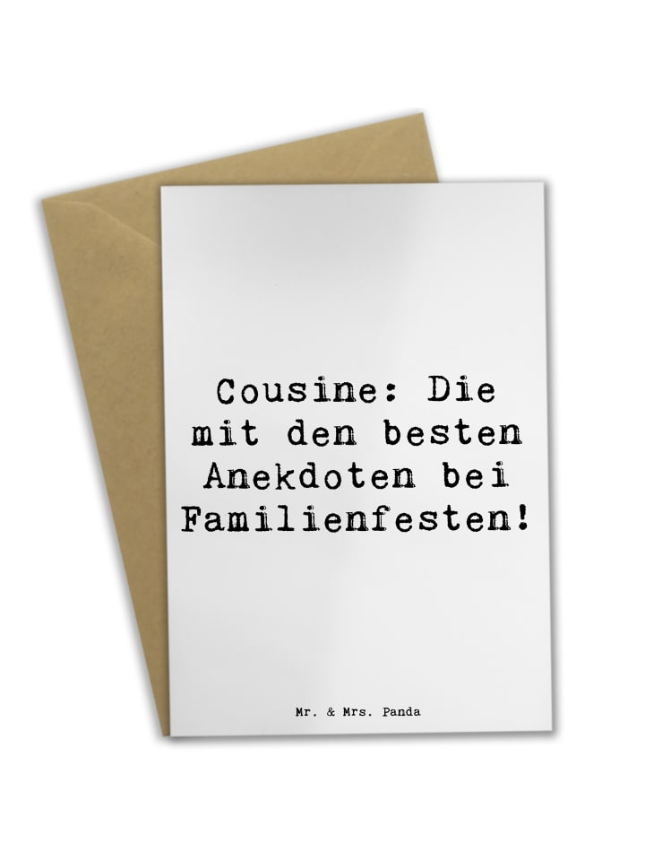 Grußkarte Cousine Anekdoten mit Spruch in Weiß