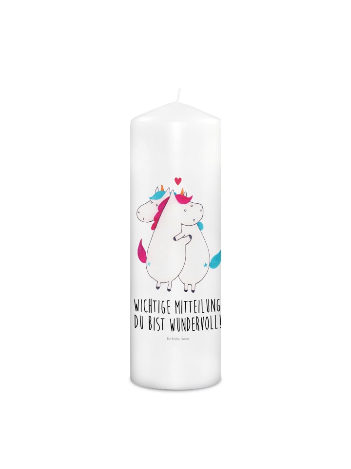Wachskerze Einhorn Mitteilung mit Spruch in Weiß