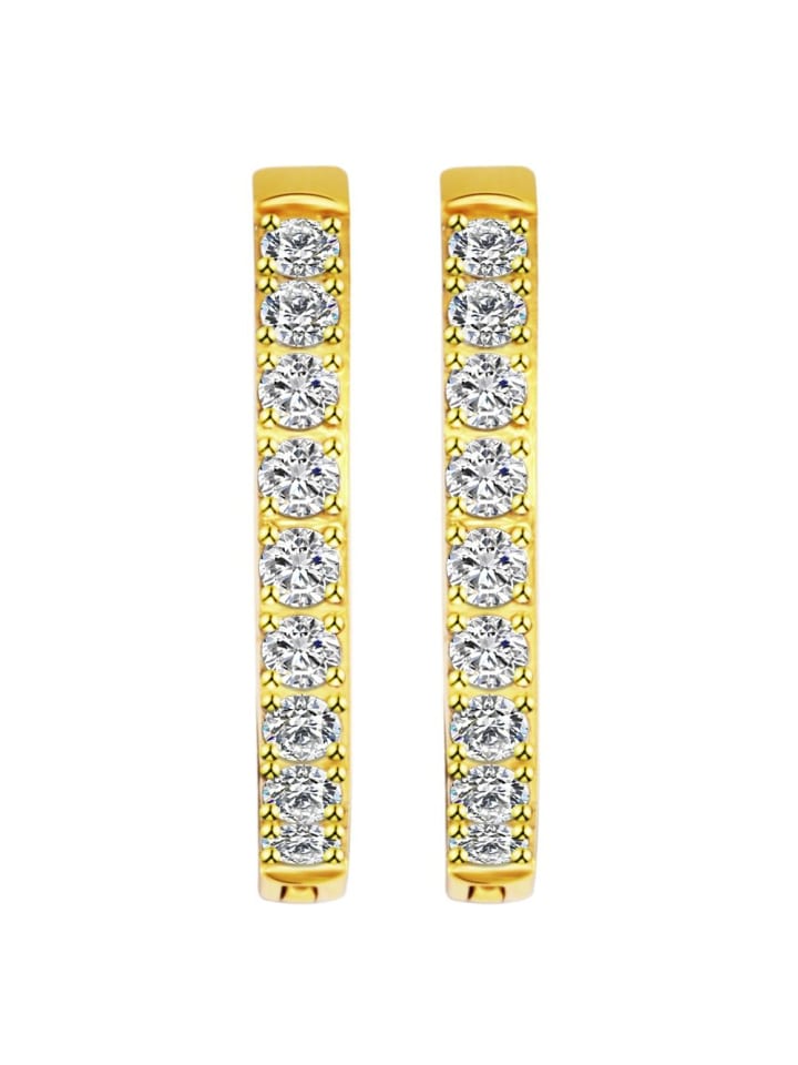 Damen Ohrringe – Klappcreole aus Edelstahl mit Strass Steinchen in gold