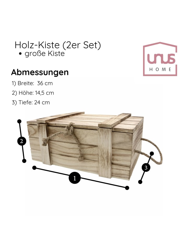 UNUS HOME Dekokiste Holz-Kisten mit Deckel 2er Set (2 St., 2er Set