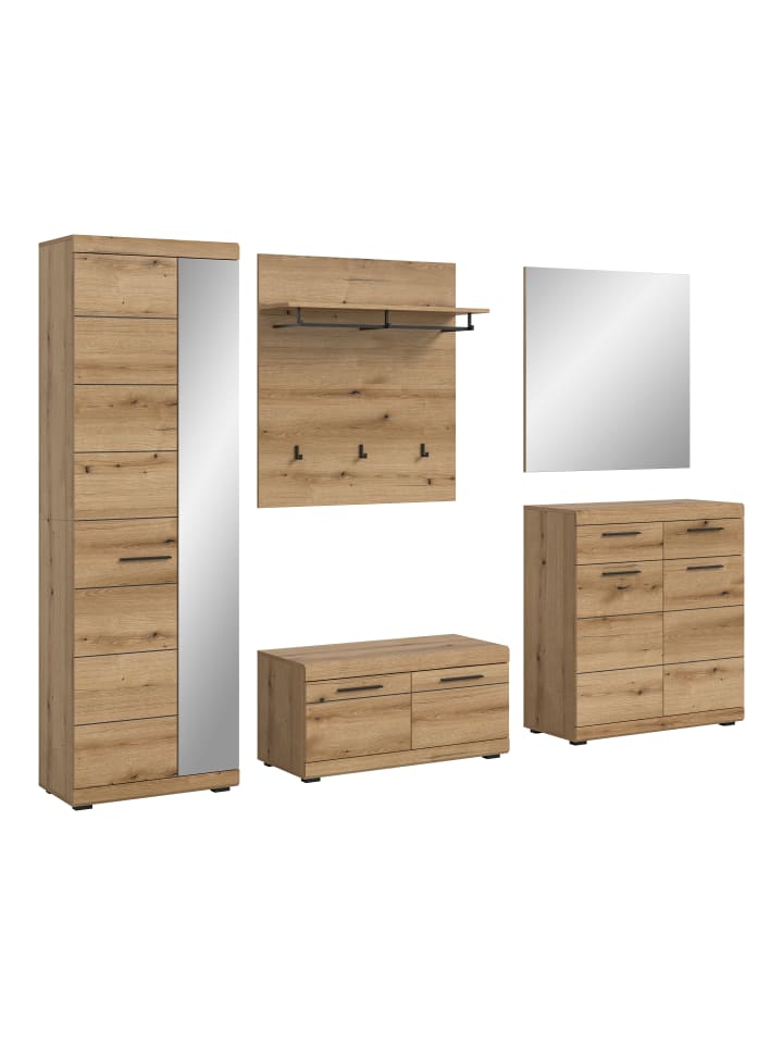 Garderobenkombination (B/H/T: 272x197x40 cm) in Evoke Oak Nachbildung
