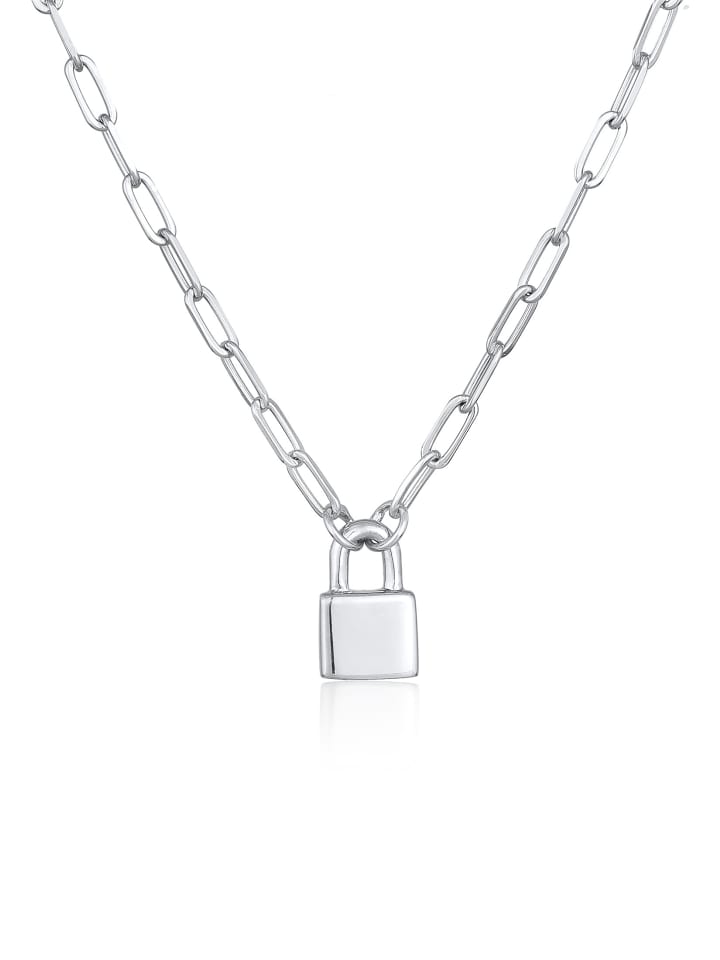 Halskette 925 Sterling Silber Schloss in Silber