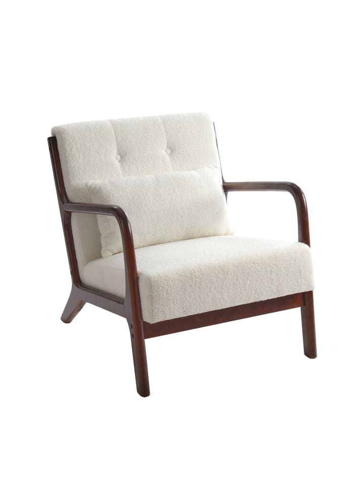 Lounge-Sessel aus Teddyplüsch mit Kissen in Weiß & Rotbraun 75x65x74 cm