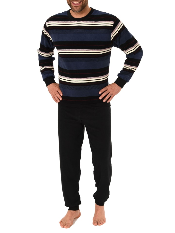Frottee Pyjama Schlafanzug Bündchen - 43639 in marine