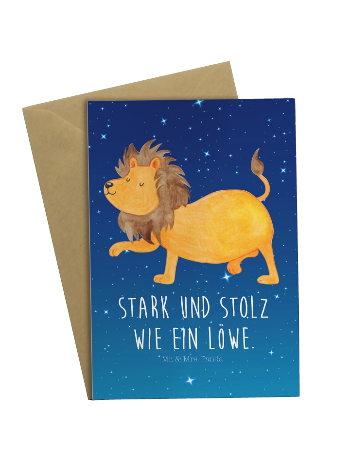 Grußkarte Sternzeichen Löwe mit Spruch in Sternenhimmel Blau