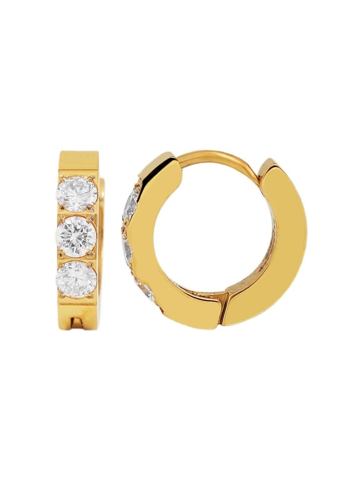 Damen Ohrringe – Klappcreole aus Edelstahl mit Strass Steinchen in gold