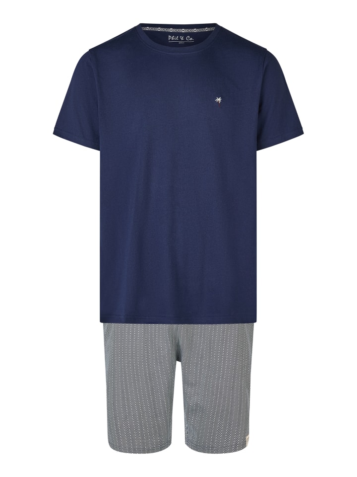 Pyjama Shorty in dunkelblau-weiß
