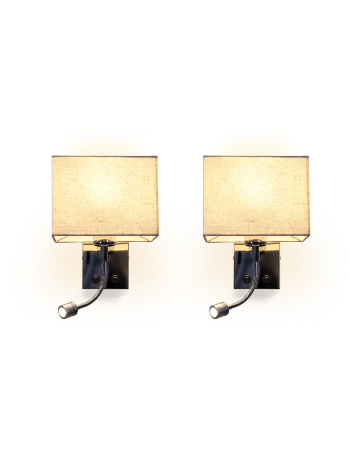 2er-Set Wandleuchte in Beige 1-flammige E27 eckig schwenkbar 2W mit Schalter