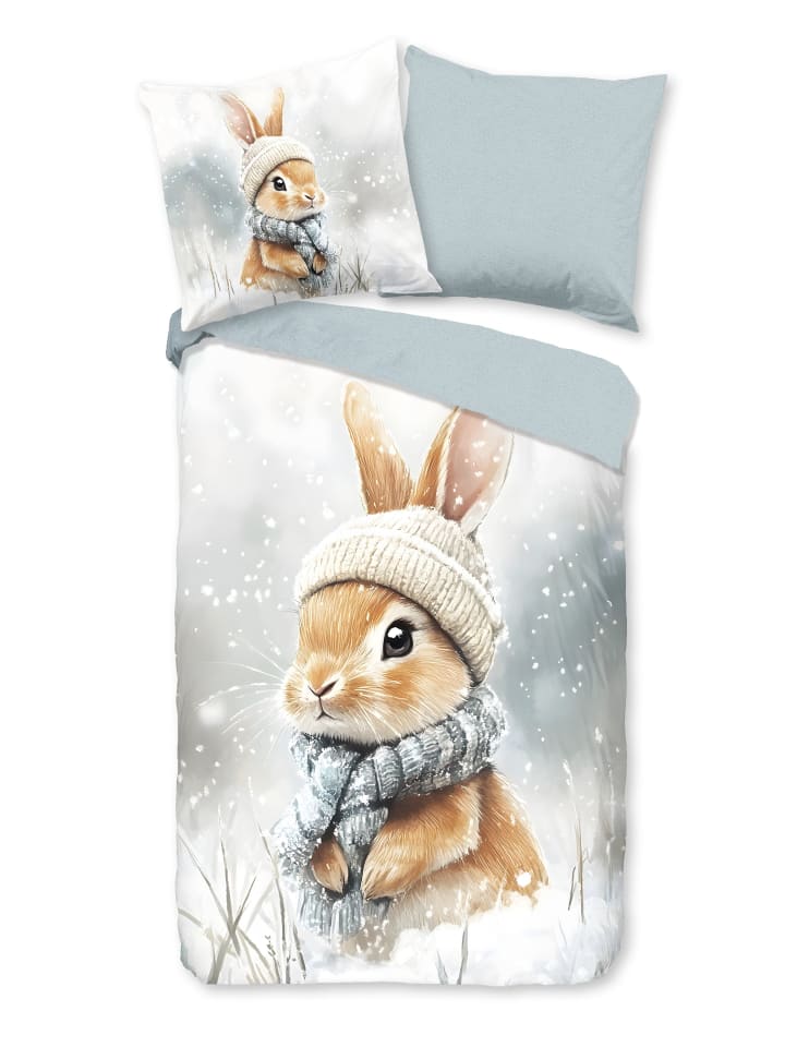 Comfort Flanell Bettwäsche -  Idun - Hase, Winter in grau
