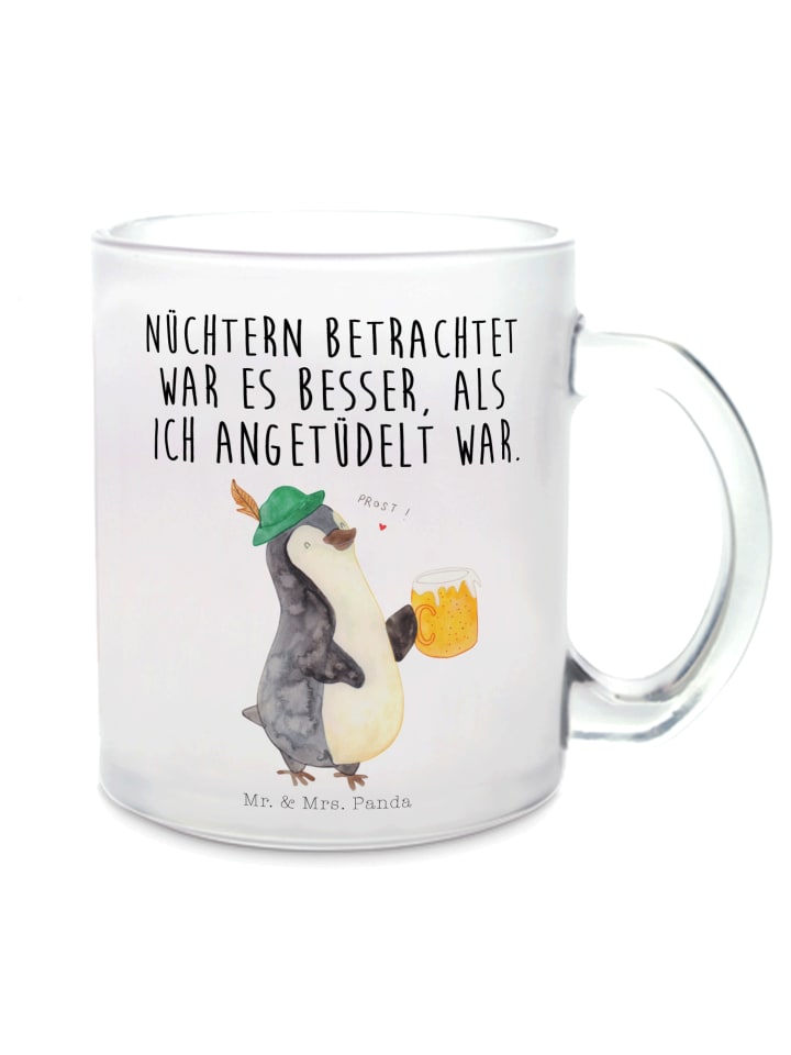 Kaffeebecher Pinguin Bier mit Spruch in Transparent