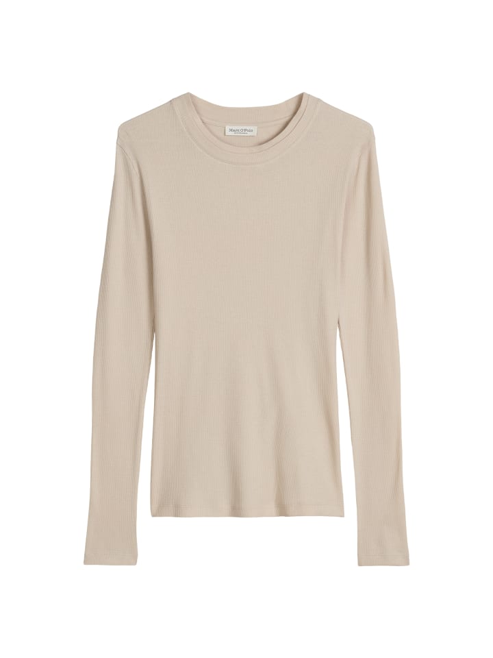 Geripptes Longsleeve slim in Linen Beige