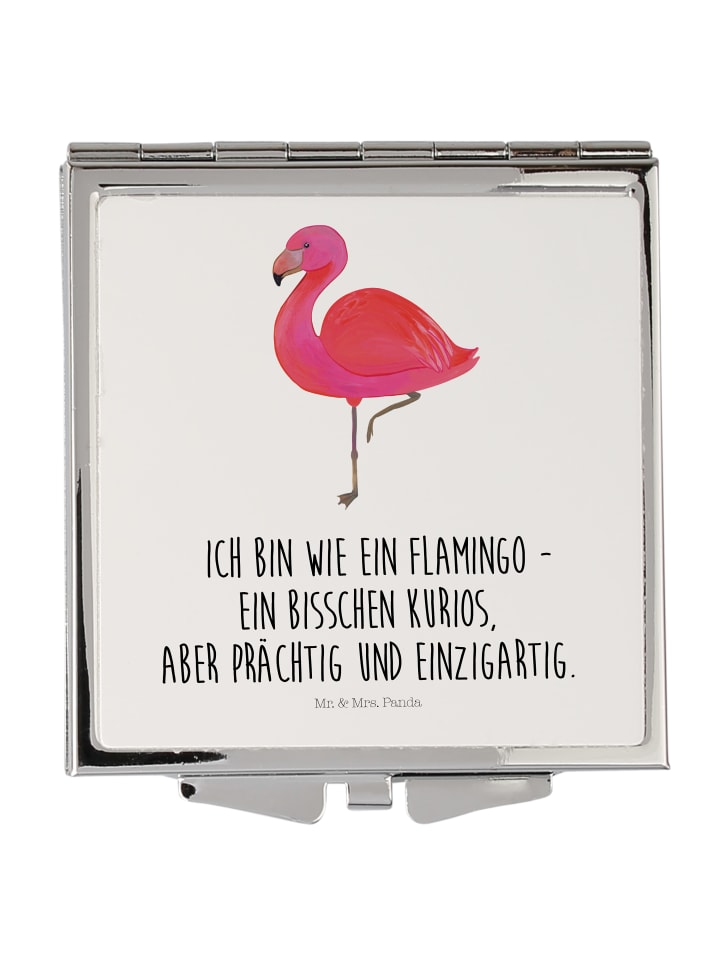 Frauenspiegel Flamingo Classic mit Spruch in Weiß